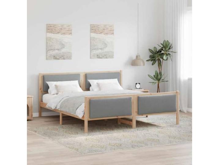 YUOTYRKTEJRSG Kiefernholz Modernes Design 180 x 200 cm Braun Bettgestell mit Kopfteil Hellgrau 180x200 cm Stoff Polsterbett Lattenrost Kiefernholz Stabil
