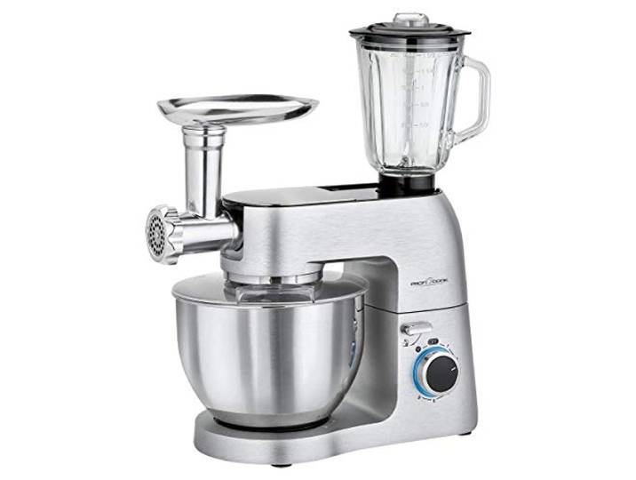 ProfiCook Knetmaschine Universalküchenmaschine 3in1 8 Geschwindigkeitsstufen 1500 Watt 6,7 Liter Edelstahlschüsse Glas Mixer 1,5 Liter Fleischwolf Beleuchteter Drehregler PC-KM 1189