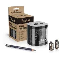 Peach elektrischer universal Anspitzer schwarz | inkl. Ersatzteile | für alle Bleistifte, Buntstifte, Eyeliner und Wachsmalstifte | Doppelspitzer für Stifte von 6-8 mm und 9-12 mm | PO102