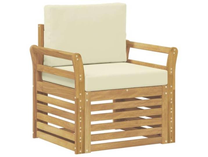Coespram Garten Sofamodul Massivholz Akazie Outdoor Einzelsofa Weiß Modulares 1-Sitzer Lounge-Möbel aus Akazienholz mit Kissen für entspannte Stunden auf Terrasse und im Garten.