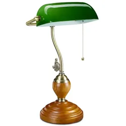 Relaxdays Bankerlampe mit Zugschalter Gold,Grün,Hellbraun