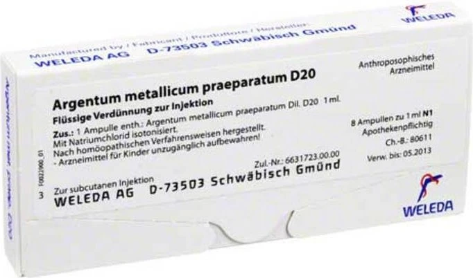 Argentum Metallicum praeparatum D 20 Ampullen 8 St