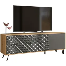 TV-LOWBOARD grau, Eiche Artisan 164 x 56 cm, TV Unterteil mit 3D-Struktur