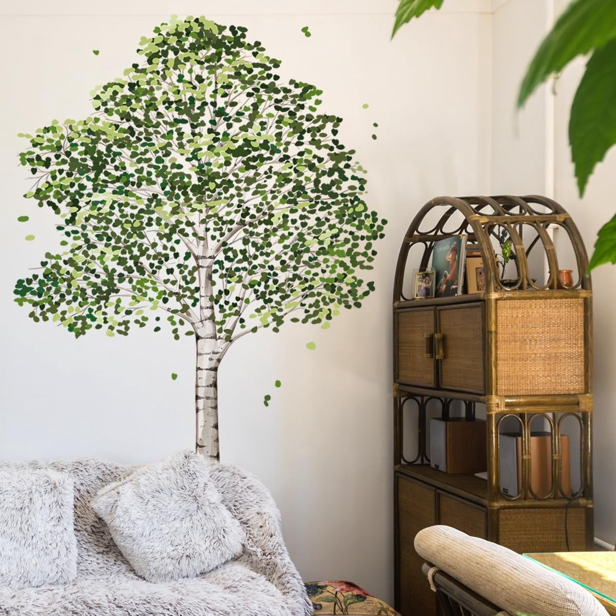 Dailygoods Wandstickers Groot Berkenboom - Groene Planten Muurstickers - Verwijderbare Vinyl Wanddecoratie