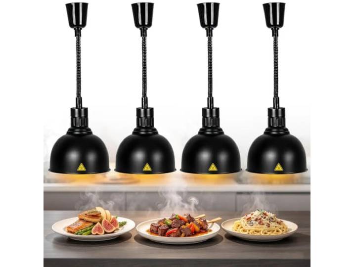 VFDZ Wärmelampe Küche Hängend, Höhenverstellbar 60-180cm(4,C-25cm) Wärmebrücke Gastronomie mit 250W Glühbirne, Warmhaltelampe für Restaurant, Buffet, Hotel und Catering, 250W 220V