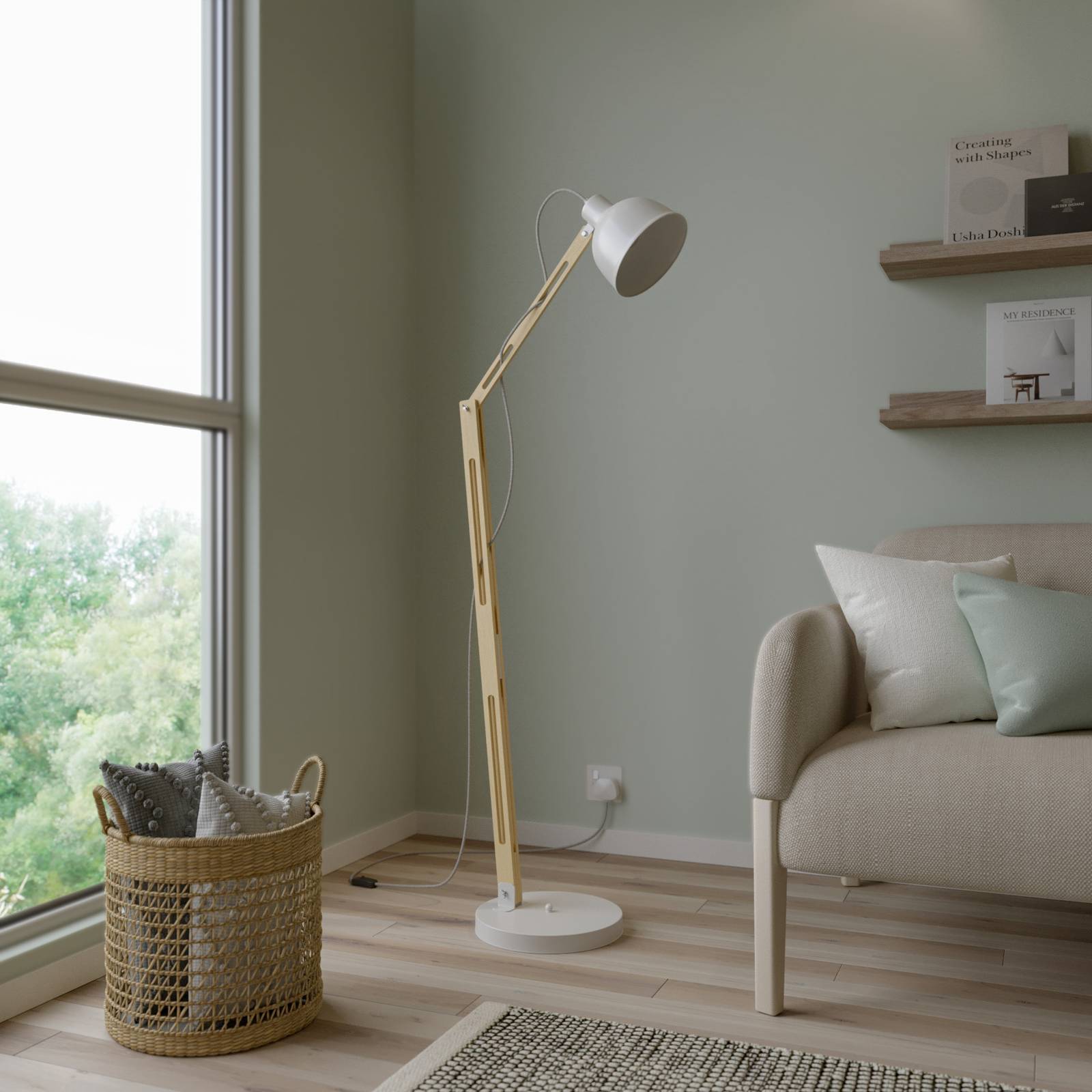Holz Stehlampe Skansen Lamkur, Holz hell, für Wohn- / Esszimmer, Holz, Industrielles Design, Stehlampe