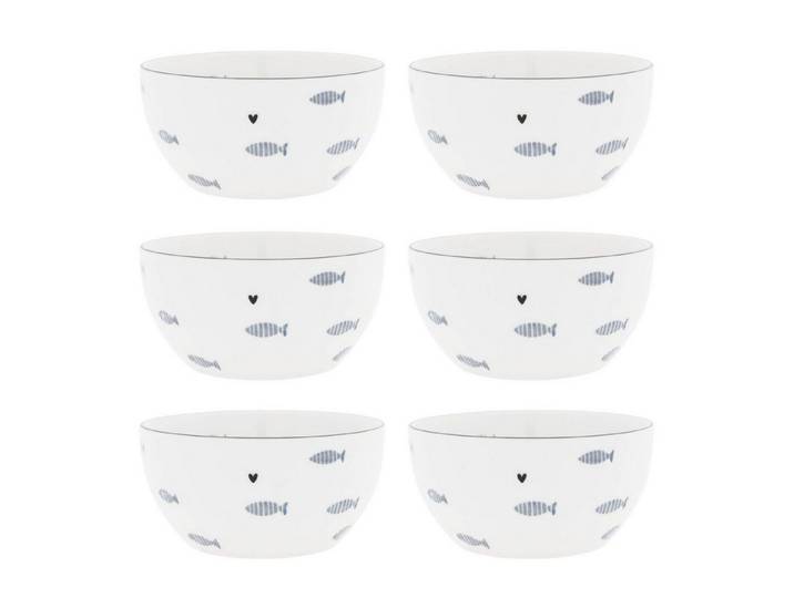 Bastion Collections Müslischüssel Iris Blue, Keramik, Spülmaschinengeeignet, Weiß, Fische, H: 7cm