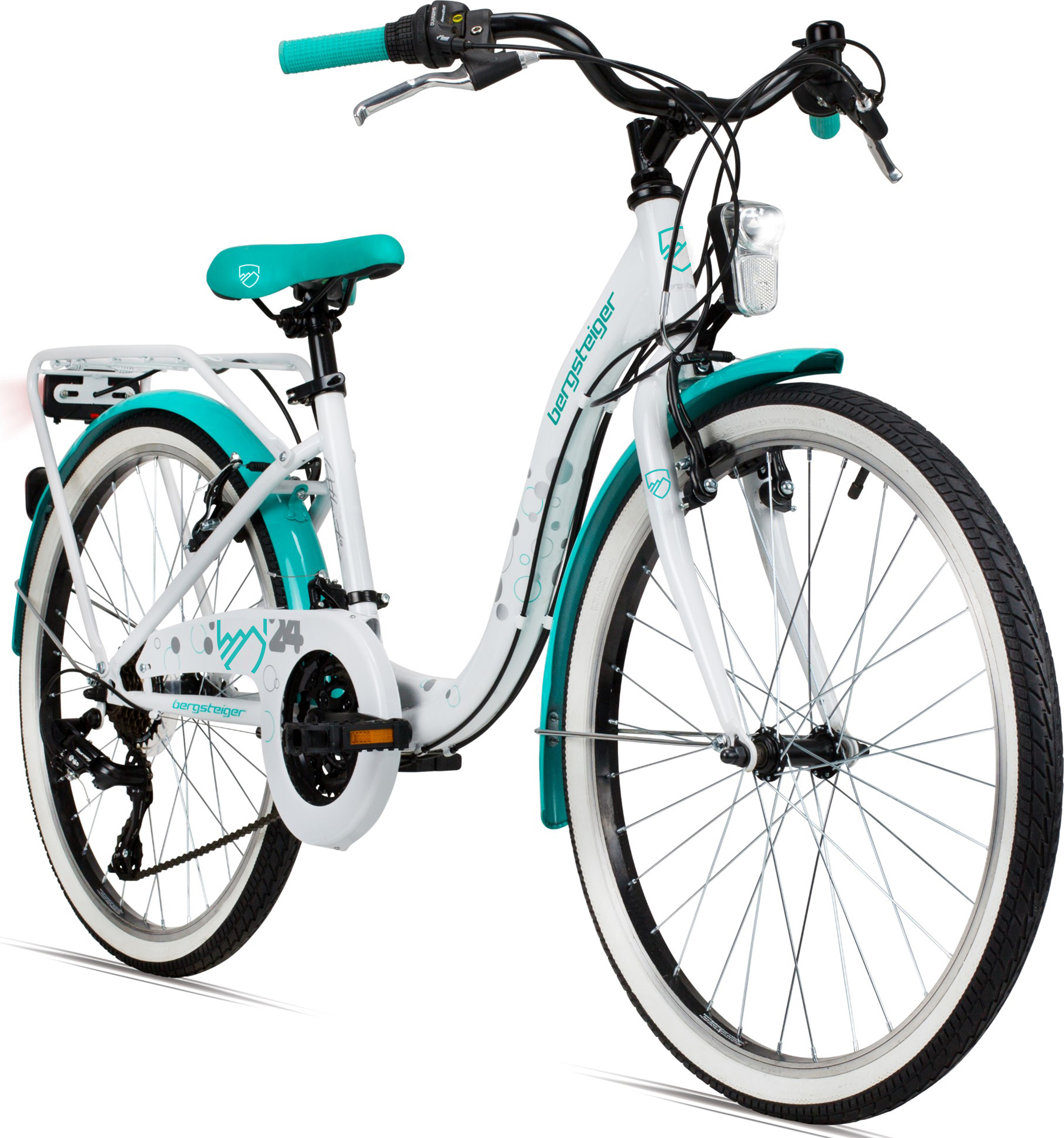 Bergsteiger Atlantis 24 Zoll Kinderfahrrad, geeignet für 8, 9, 10, 11 Jahre, StVZO, Shimano 6 Gang-Schaltung, Mädchen-Fahrrad mit Dynamo-Licht