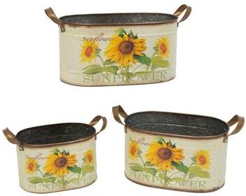 Gerson International Nesting Metal Sunflower Design Buckets Set of 3