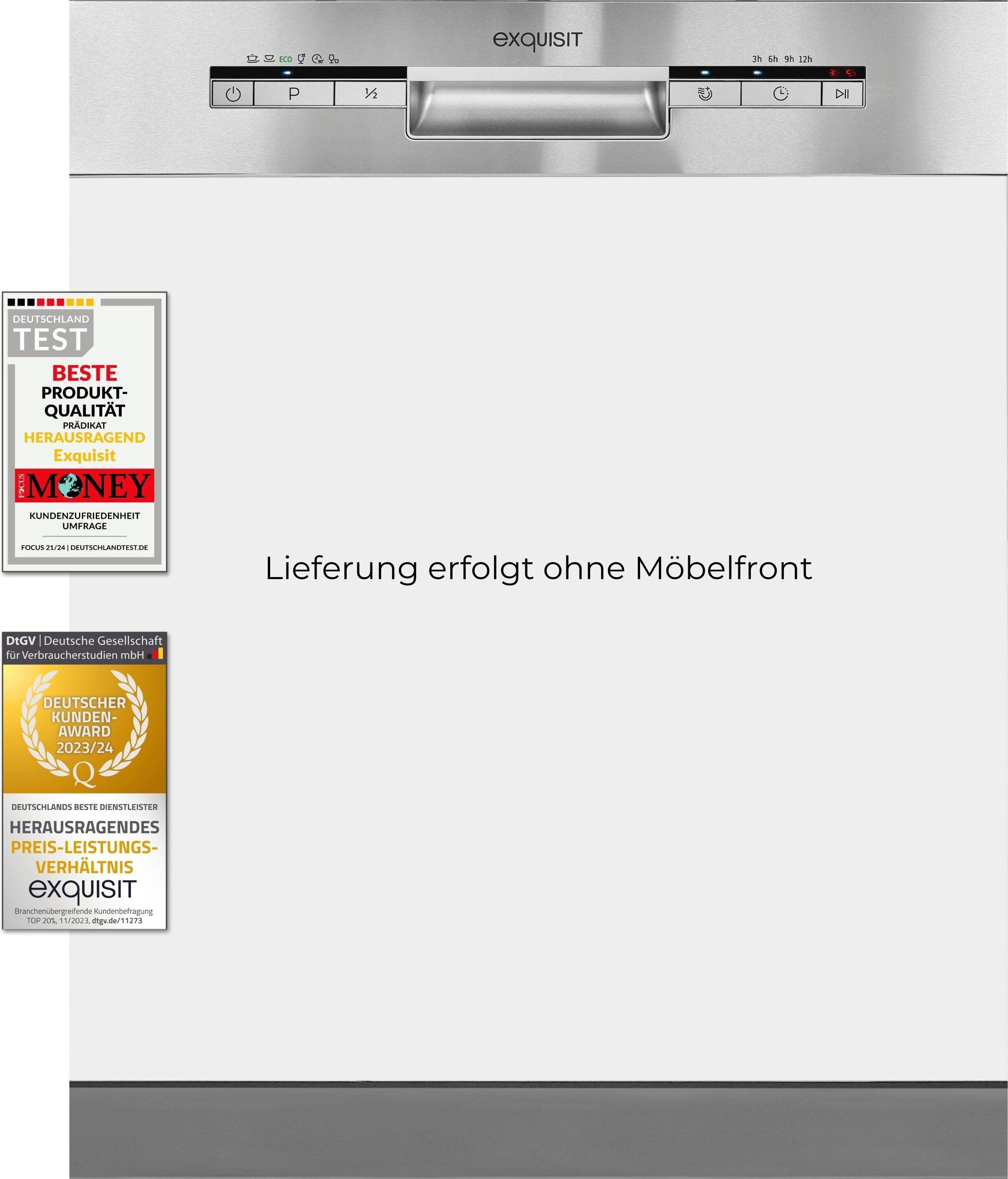 Exquisit Geschirrspüler EGSP1012-EB-030E inox | Spülmaschine 60 cm | 12 Maßgedecke | Startzeitvorwahl | Power+ | ECO Modus | Teilintegriert