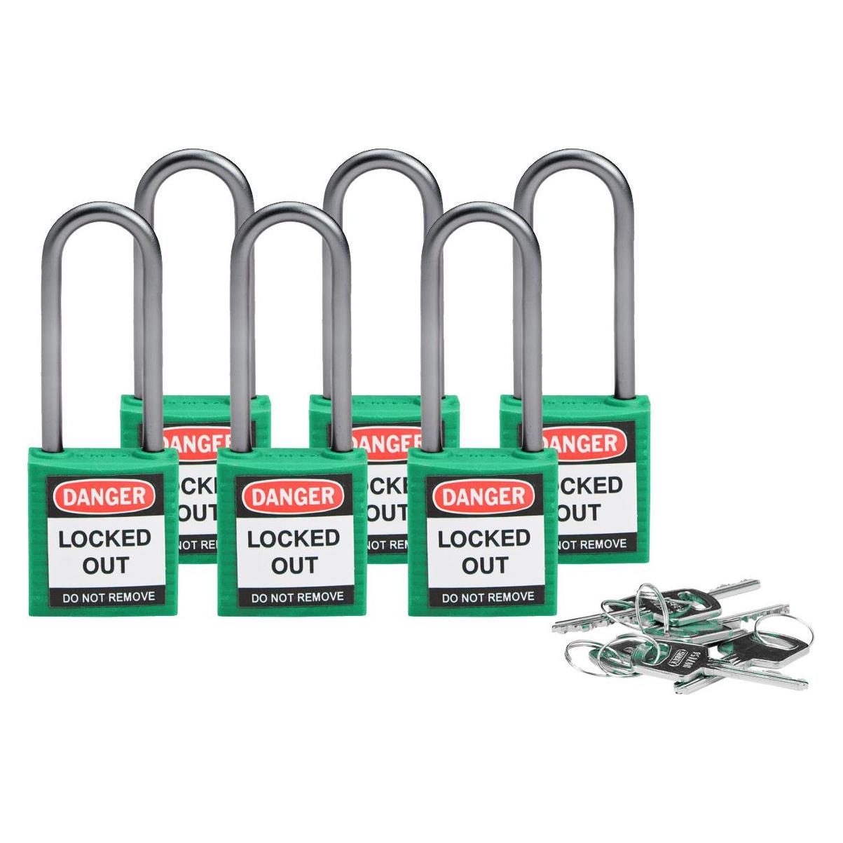 Brady kompaktes Sicherheitsschloss Nylon, Grün, 50mm Bügelhöhe, 4,7mm Aluminium-Schliessbügel (Keye (814138)