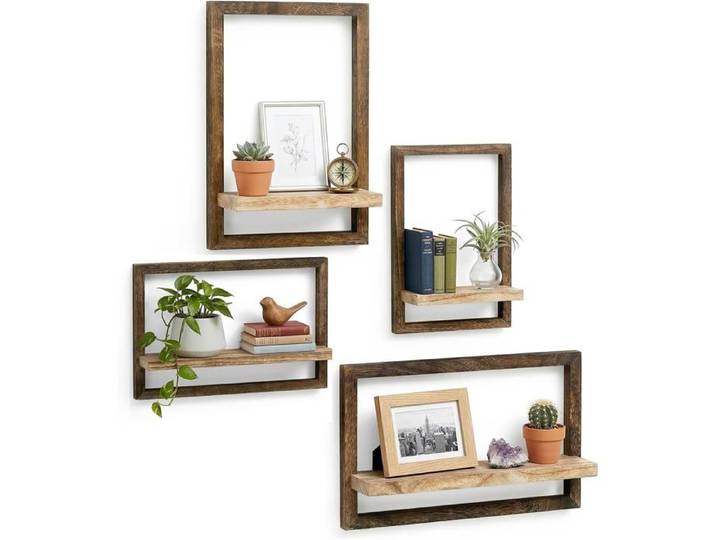 Lot De 4 Étagères Murales Bois–Étagère Murale Flottante Pour Décoration Salon Chambre Cuisine–Tablette Murale Design Moderne[BI53]