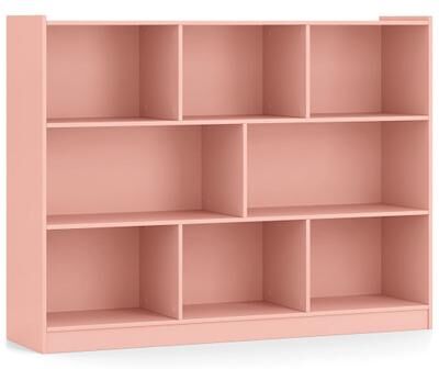 Costway 3-Tier Open Bookcase 8-Cube Floor Standing Storage Shelves-Pink