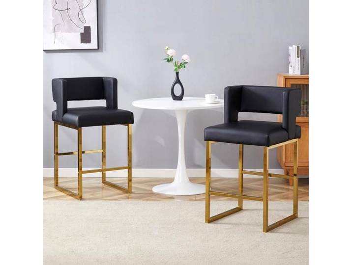 Tabouret de bar - KOMHTOM - Style nordique - Lot de 2 - Noir - PU & métal