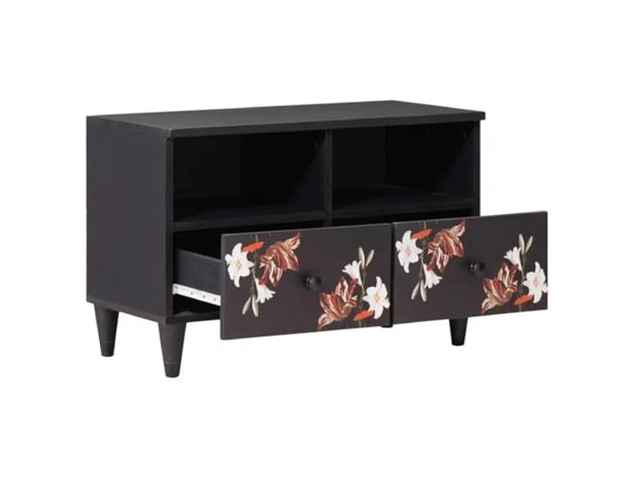 HKQWPBF Stauraumschrank Mehrfarbig 70 x 33,5 x 46 cm Massivholz Mango Medienlagerung, verstellbare Regale, Messingknöpfe, blumige Musterdetails, Innenbereich, trocken abwischbar