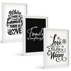BILDER SET 3er Set - 40x60 cm Weißer Rahmen - Familie, Liebe, Wärme, Zuhause