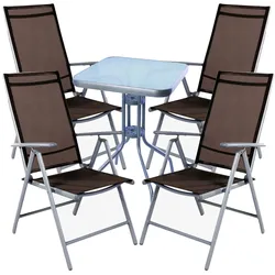 Mojawo Bistro Sitzgarnitur Bistrogarnitur 5-teilig Silbergrau/Schokobraun