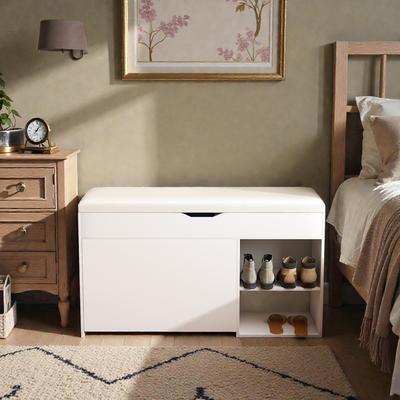 Fundinbaths Entryway Bench with Rotating Shoe Storage, Lift-Top Cabinet & 3-Tier Flip-Up Drawers, Space-Saving Organizer for Hallway