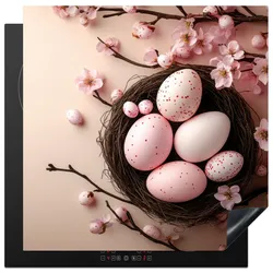 HERDABDECKPLATTE Rosa - Blüten - Eier Induktionsmatte 78x78 cm
