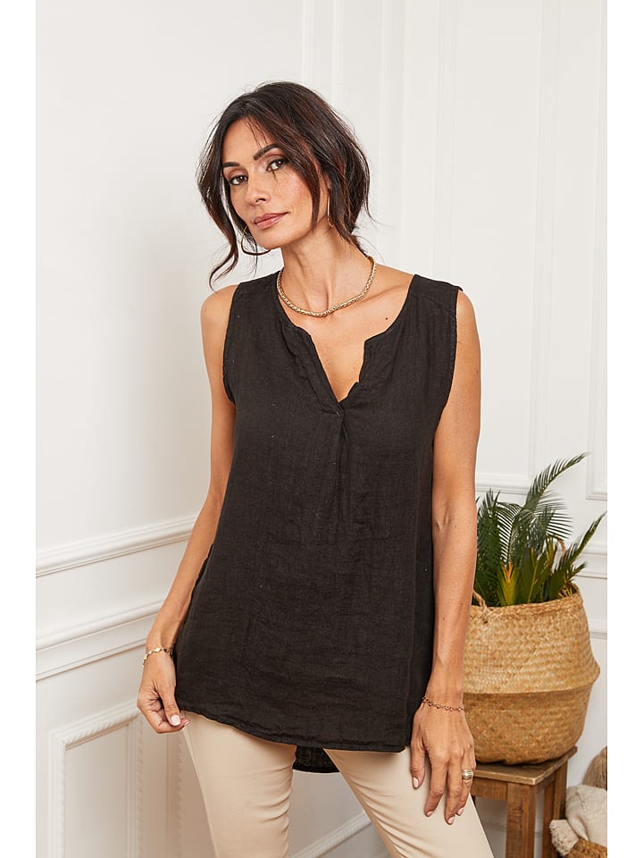 Fleur de Lin Leinen-Top "Harley" in Schwarz - L