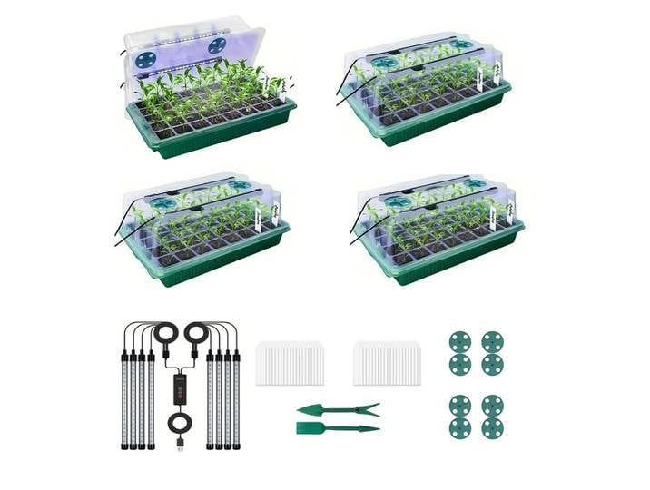 4 Kits de plateaux de germination de graines, équipés d'un kit de germination à dôme haut - 160 cellules, 8 lampes de culture LED, minuteur intelligent