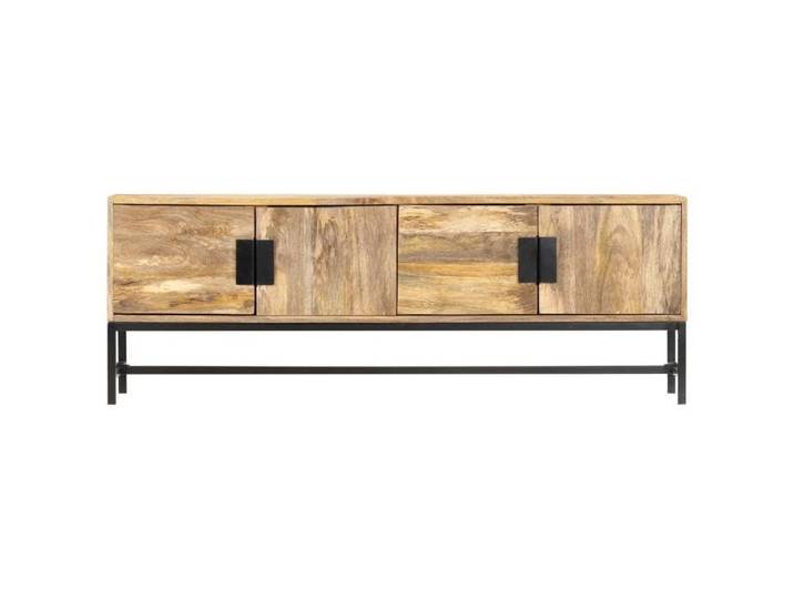 Armoire TV massif de manguier rustique - - bois massif - marron et noir - 4 portes - 140x30x50 cm - grand espace edk77o186740