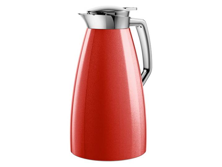Emsa Isolierkanne Plaza, Rot, Metall, 1 l, lebensmittelecht, 100% dicht, Glaskolben, abnehmbarer Deckel, Schraubverschluss, hält warm, hält kalt, Geschirr, Kannen & Karaffen, Kaffeekannen & Thermoskannen