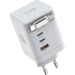 SIGN 100W GAN Fast Charger with Retractable USB-C Cable – White (100 W), USB Ladegerät, Weiss