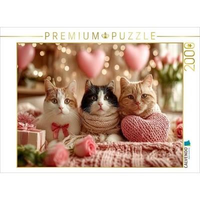 CALVENDO Puzzle Valentinstag Katzen mit Herzen und Rosen | 2000 Teile Lege-Größe 90x67cm Foto-Puzzle für glückliche Stunden