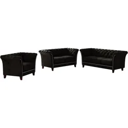 SITZGARNITUR 3+2+1 Chesterfield Fusion Schwarz Samt