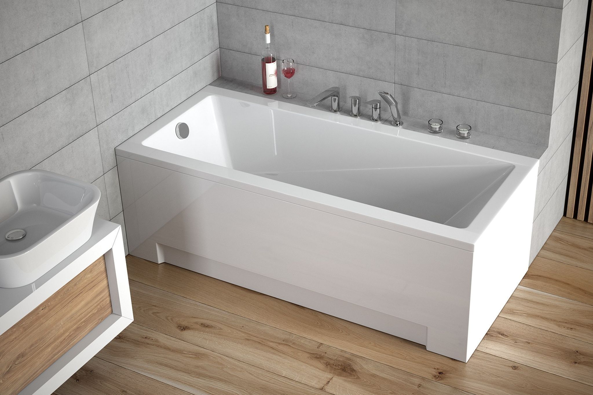 BADLAND Badewanne Rechteck Modern 160x70 mit Acrylschürze, Füßen und Ablaufgarnitur GRATIS