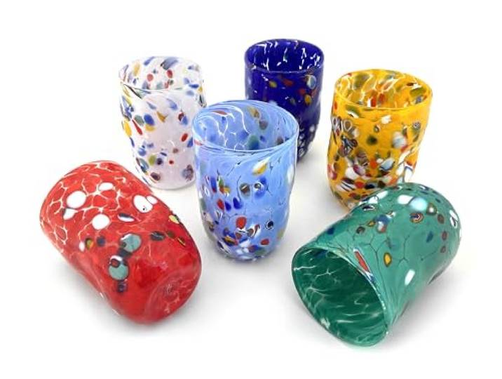 MAZZEGA ART & DESIGN 6 Gläser aus Muranoglas, hergestellt auf der Insel Murano, von Glasmeistern handgefertigt - SONDERAUSGABE (Mix)