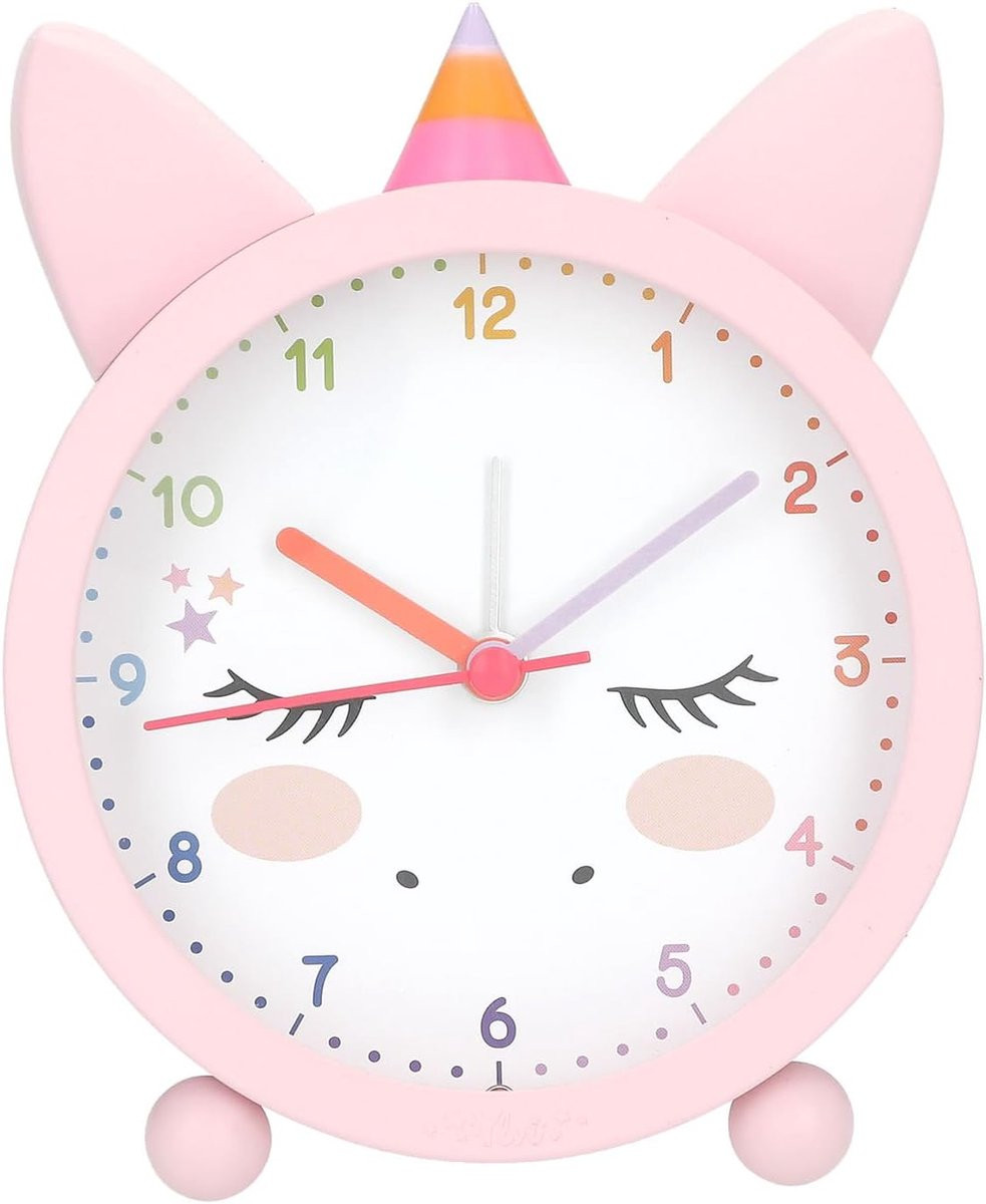 Thijox Analoge Kinderwekker met Eenhoornmotief en Lichtfunctie - Roze