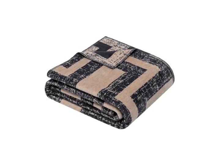Ibena Dairut Decke 150 x 200 cm - Baumwollmix, weich, warm & waschbar, Kuscheldecke Abstrakt gestreift beige grau