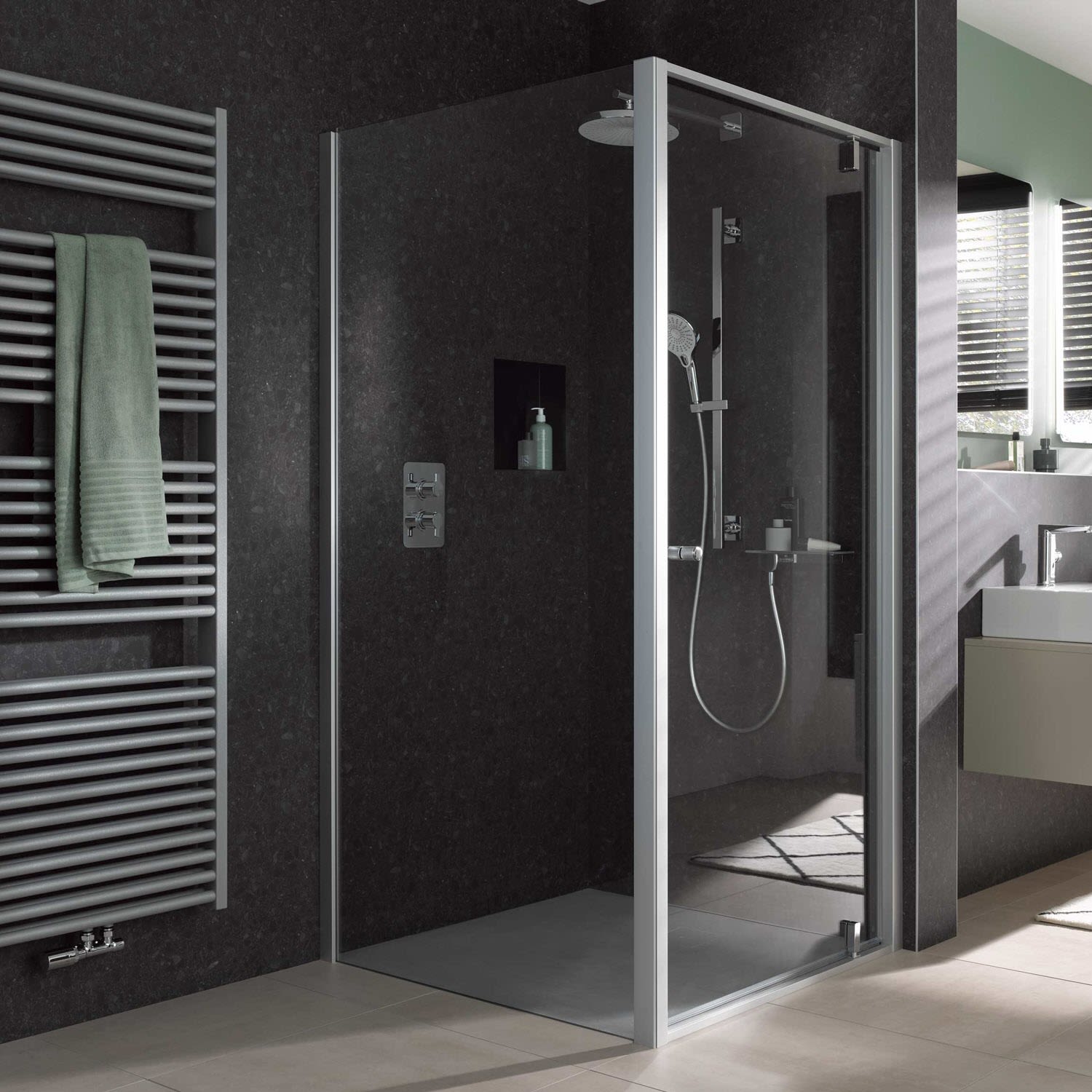 HSK Favorit Plus Seitenwand zur Drehpunkttür, Drehpunkt Pendeltür und Drehpunkt Drehfalttür, 80 x 200 cm