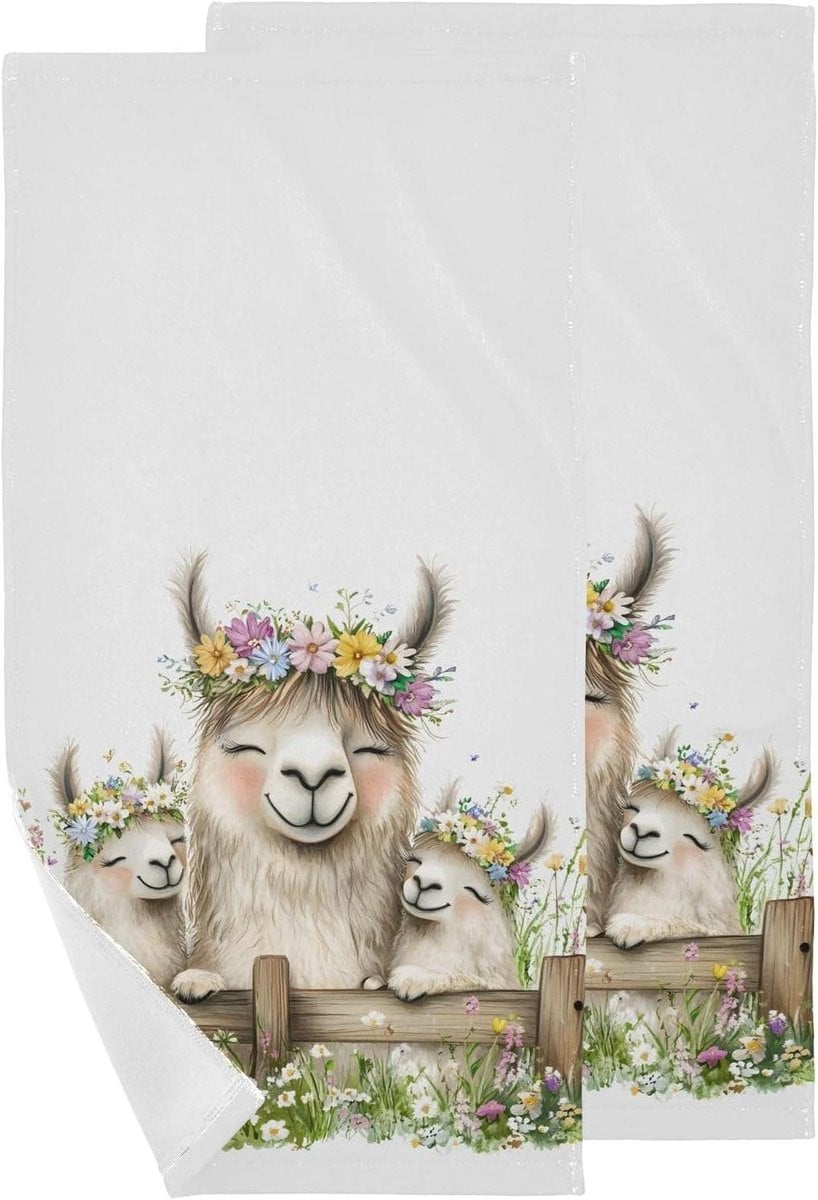 Lama Schilderen Decoratieve Handdoeken voor Badkamer en Keuken, 2 stuks, 36 x 72 cm