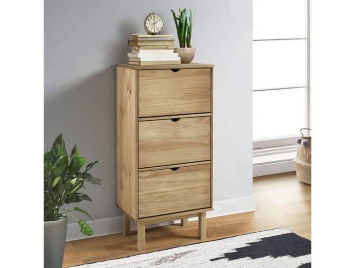 Armoire à chaussures - VIDAXL - Marron - Bois de pin massif - 3 tiroirs - Meuble d'entrée