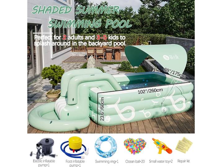 Piscine gonflable avec auvent et toboggan, grande piscine gonflable pour personnes, piscine familiale pour arrière-cour, extérieur