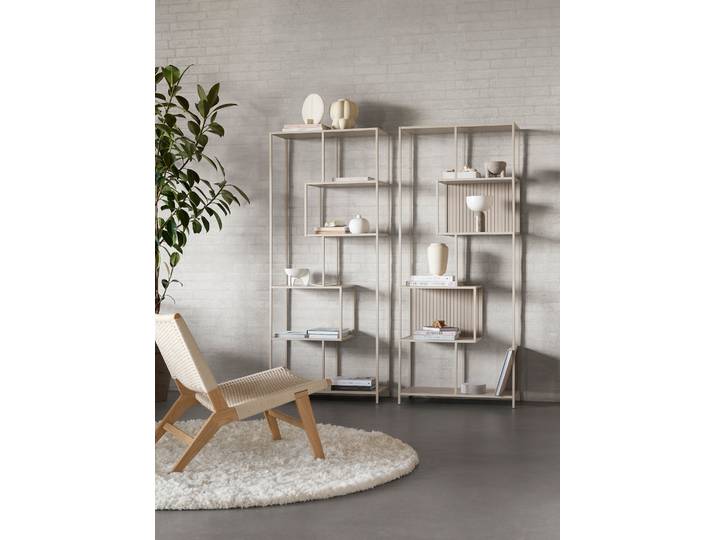 Regal I Böden: MDF Mitteldichte Holzfaserplatte , beschichtet Gestell: Metall, pulverbeschichtet Grau/Beige/Sandgrau 185cm