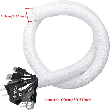 Inspire Essentials Braided Cable Sleeve PET Nylon Wire Protector Cable Wrap white 1m