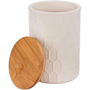 Wenko Vorratsdose Maya 54221100, aus Keramik, 0,9 Liter, mit Bambusdeckel, weiß, luftdicht