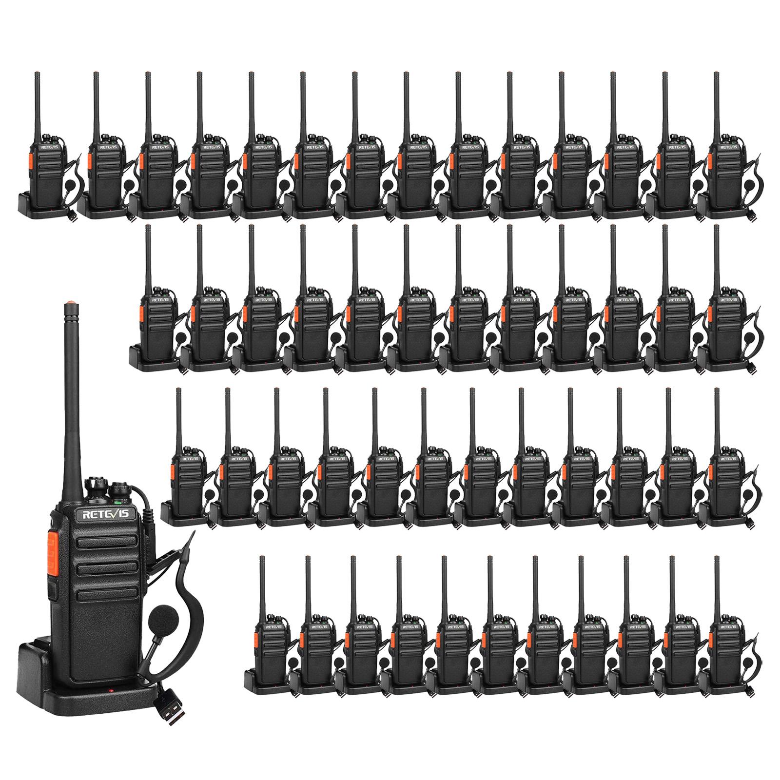 Retevis RT24 Funkgerät Set, 16 Kanäle VOX Squelch Handfunkgerät Wiederaufladbar mit Headset USB Ladeschale, für Lagerhallen, Baustelle, Schule(50 STK)