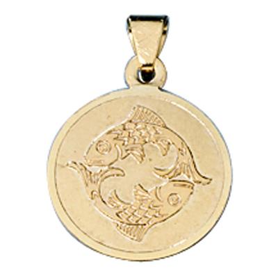 Sternzeichenanhänger JOBO "Amor Anhänger Sternzeichen", gold (gelbgold 333), Schmuckanhänger, Damen, Fische, Gelbgold 333, 333 Gold rund 12 mm