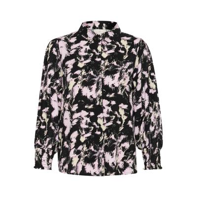 Langarmhemd KAFFE "Damen Langarm - Hemd KAlura", Damen, Gr. 42, N-Gr, schwarz (schwarz, pink graphic strokes), Obermaterial: 100% Viskose CV., Hemden