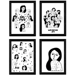 POSTER Set mit 4 Frauen, MädchenPower Zeichnungen von Frauen A4 Rahmenlos