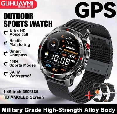 Uplift Picks GPS Navigation AMOLED Smart Watch With Bluetooth Calling Waterproof Sport Smartwatch With NFC black Mesh gps Sports Watch