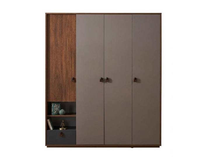Xlmoebel Kleiderschrank Brauner Kleiderschrank 3-türiger Holzschrank Jugendzimmer modern (1-tlg)