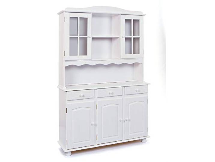 Inter Link – Vitrinenschrank - Küchenschrank - Geschirrschrank - Esszimmerschrank – Vitrine – Standvitrine - Landhausstil - Kiefer Massivholz – 3 Türig - Siena - Weiß lackiert