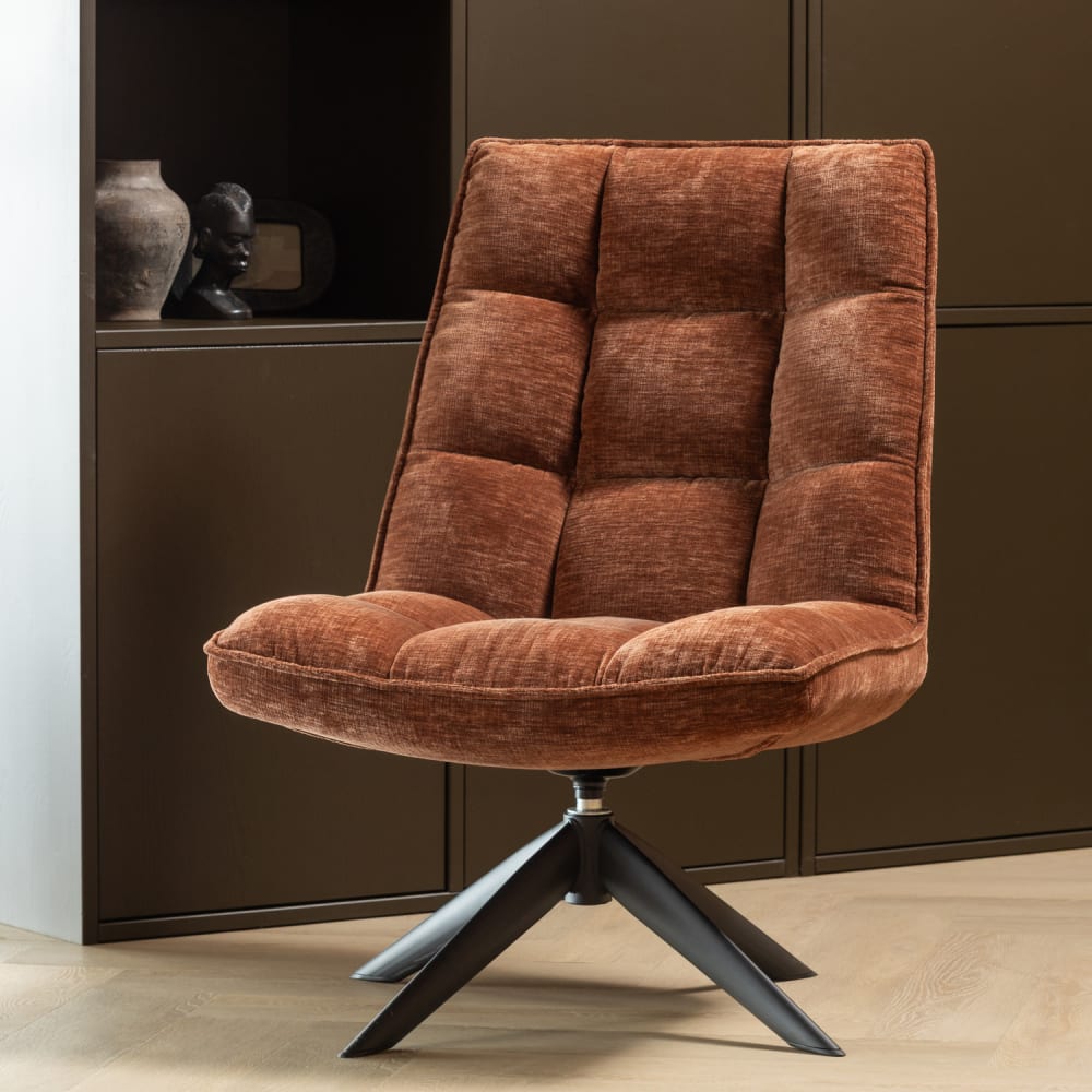 WOOOD Fauteuil pivotant en chenille marron Marron 85x97x70cm