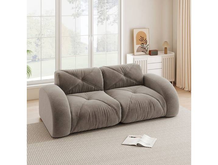 Canapé modulable 2 places marron sans montage assise profonde chenille douce